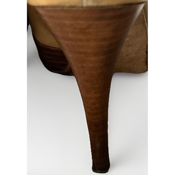 Stuart Weitzman Peep Toe Leather Platform Pumps Heels Tan Wood Size 8 - Picture 7 of 10